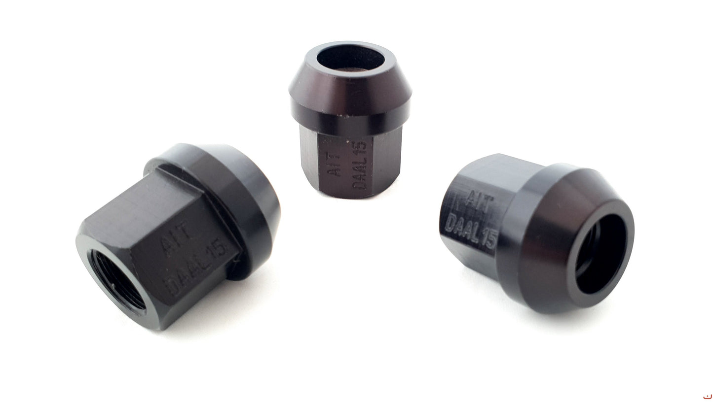 A.I.TECH AIT-DAAL15 ERGAL ALLOY COMPETITION NUT (BLACK) 1 / 2" UNF EX 3 / 4", O.D. 25MM, CONICAL SEAT, TOTAL LENGHT 27MM