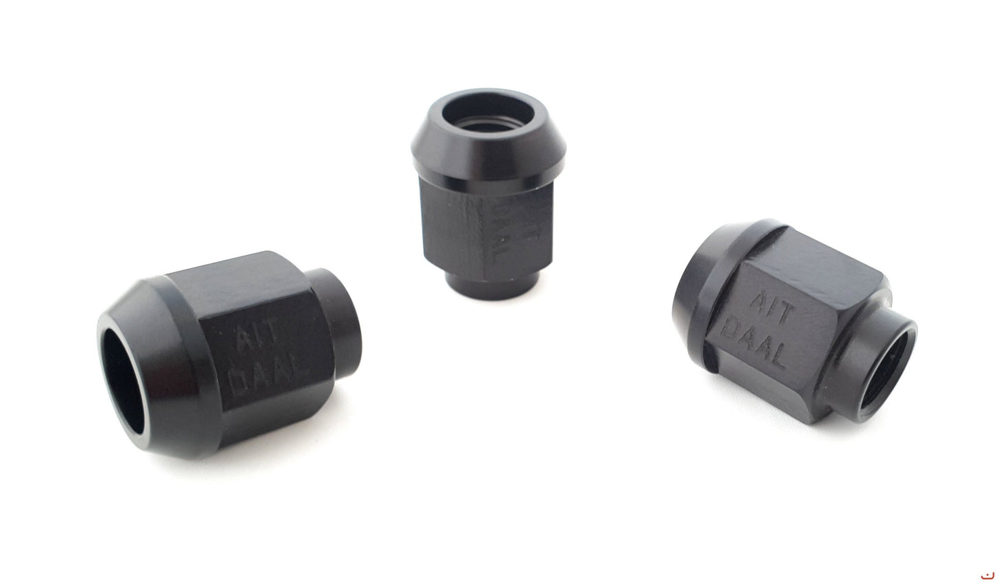 A.I.TECH AIT-DAAL ERGAL ALLOY COMPETITION NUT (BLACK) 12X1,25, EX 19MM, O.D. 22MM, CONICAL SEAT, TOTAL LENGHT 27MM