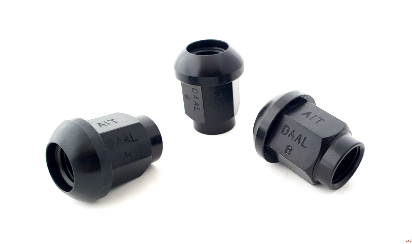 A.I.TECH AIT-DAAL8 ERGAL ALLOY COMPETITION NUT (BLACK) 14X1,5, EX 19MM, O.D. 25MM, SPHERICAL SEAT, TOTAL LENGHT 31MM