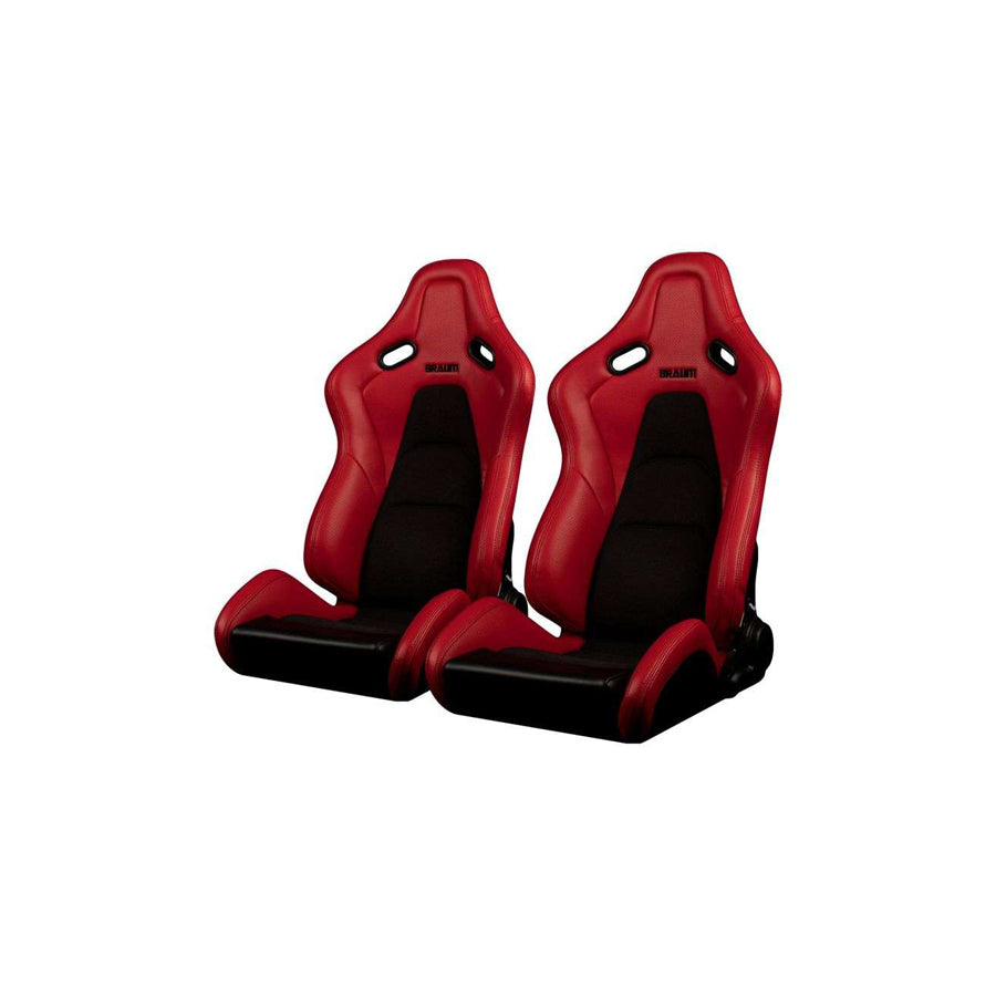 BRAUM Falcon-S Series Reclinable Composite Seats (Red Leatherette Alcantara Inserts Black Stitching) – Priced Per Pair