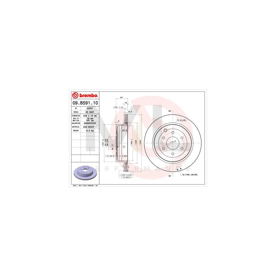 BREMBO 09.B591.10 Brake Disc for NISSAN Pathfinder III (R51) Internally Vented | ML Performance Car Parts