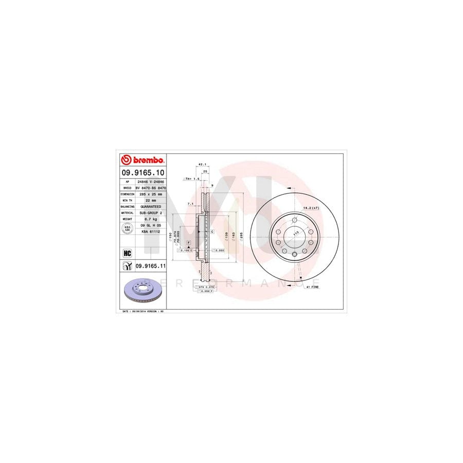 BREMBO 09.9165.10 Brake Disc Internally Vented, High-carbon | ML Performance Car Parts