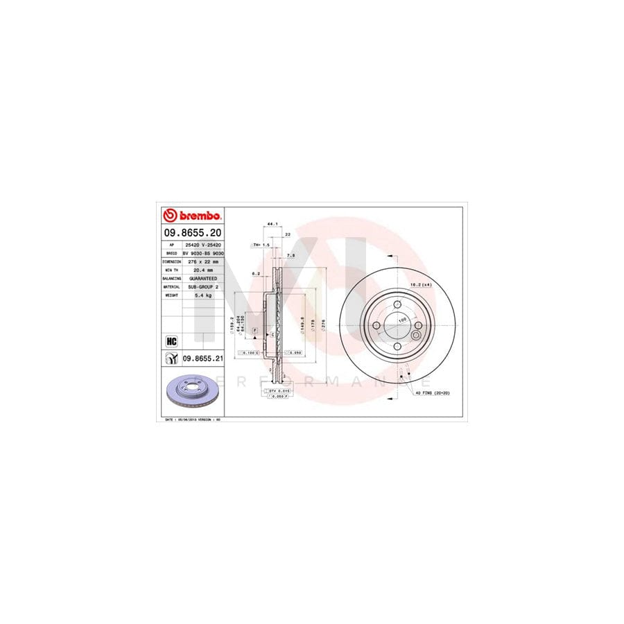 BREMBO COATED DISC LINE 09.8655.21 Brake Disc Internally Vented, Coated, High-carbon | ML Performance Car Parts