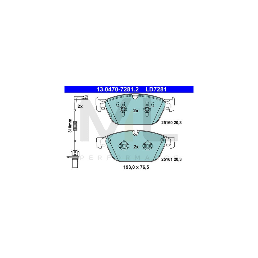 ATE Ceramic 13.0470-7281.2 Brake pad set for AUDI A8 D4 (4H2, 4H8, 4HC, 4HL) incl. wear warning contact | ML Performance Car Parts