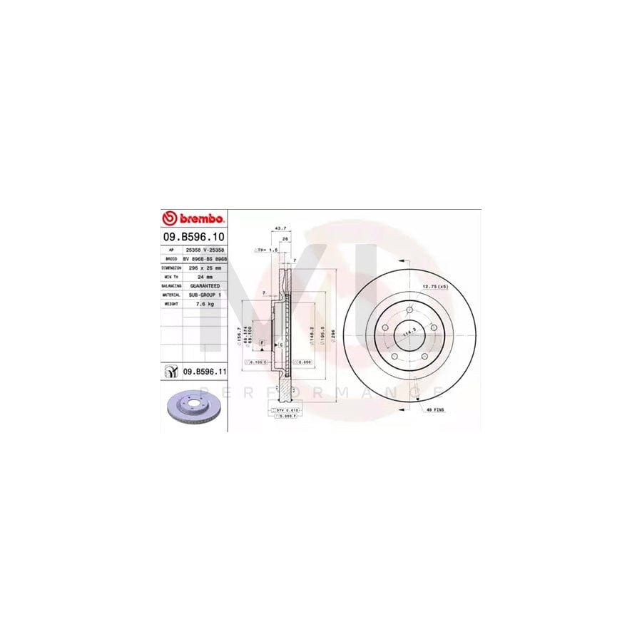 BREMBO COATED DISC LINE 09.B596.11 Brake Disc Internally Vented, Coated | ML Performance Car Parts