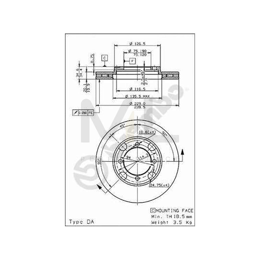 BREMBO 09.5214.10 Brake Disc for MAZDA 626 Internally Vented | ML Performance Car Parts