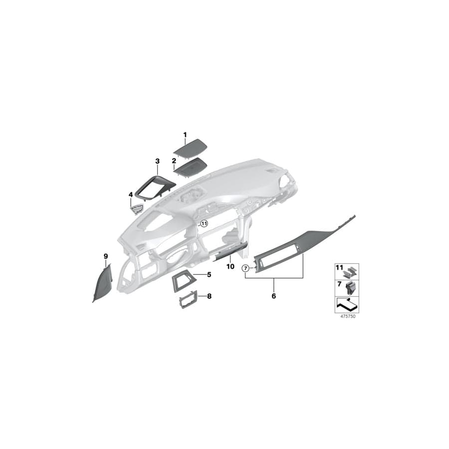 Genuine BMW 51459318071 F31 F34 F33 Trim Instr.Panel Glossy Black Passenger PERLGLANZ CHROM (Inc. 318i, 318d & 420d) | ML Performance UK Car Parts