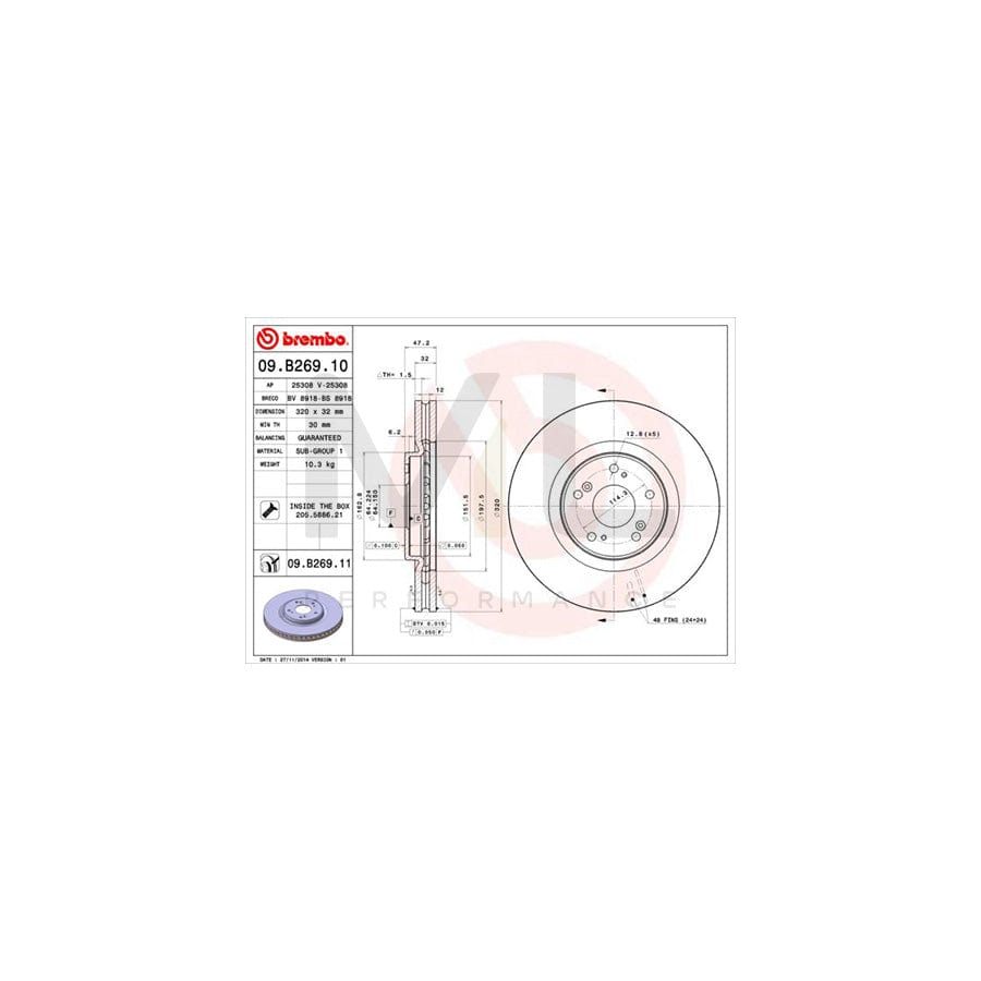 BREMBO 09.B269.10 Brake Disc for HONDA ACCORD Internally Vented, with bolts/screws | ML Performance Car Parts