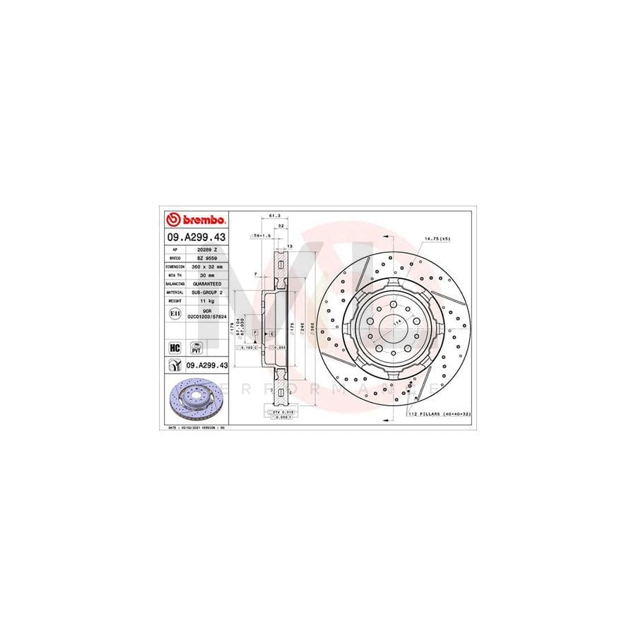 BREMBO 09.A299.43 Brake Disc Internally Vented, Coated, High-carbon | ML Performance Car Parts