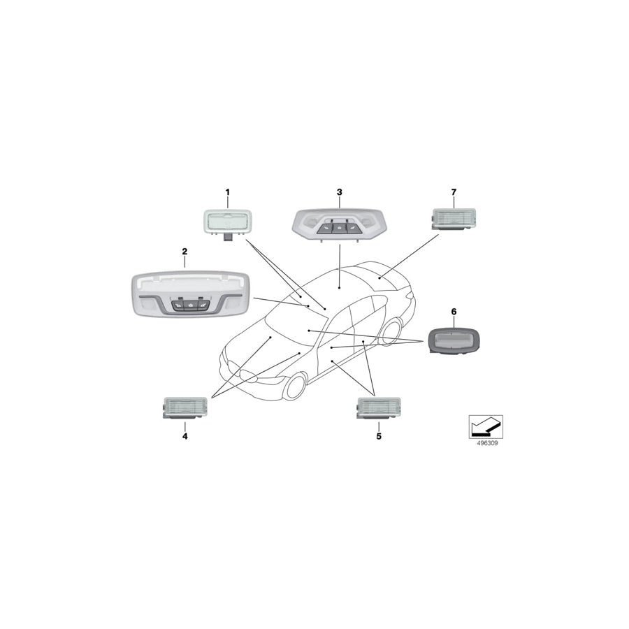 Genuine BMW 63319459392 G20 Interior Reading Light Led Rear Center (Inc. 320i, 330d & 320d) | ML Performance UK