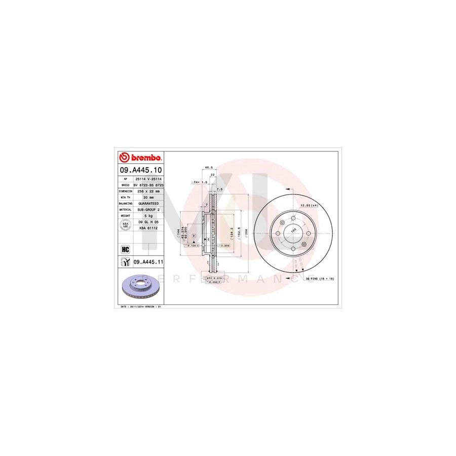 BREMBO 09.A445.10 Brake Disc Internally Vented, High-carbon | ML Performance Car Parts