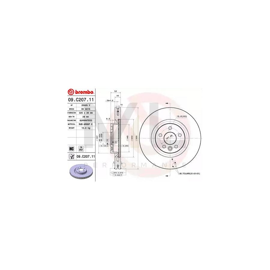 BREMBO COATED DISC LINE 09.C207.11 Brake Disc Internally Vented, Coated, High-carbon | ML Performance Car Parts