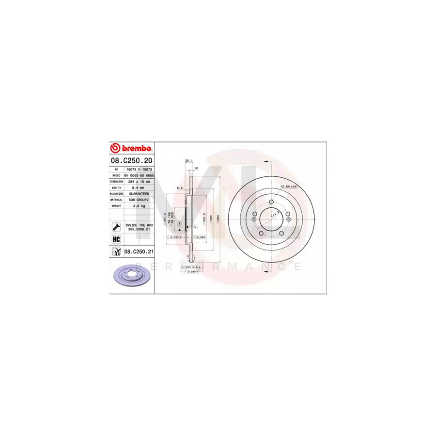 BREMBO 08.C250.20 Brake Disc for HYUNDAI i40 Solid, High-carbon, with bolts/screws | ML Performance Car Parts