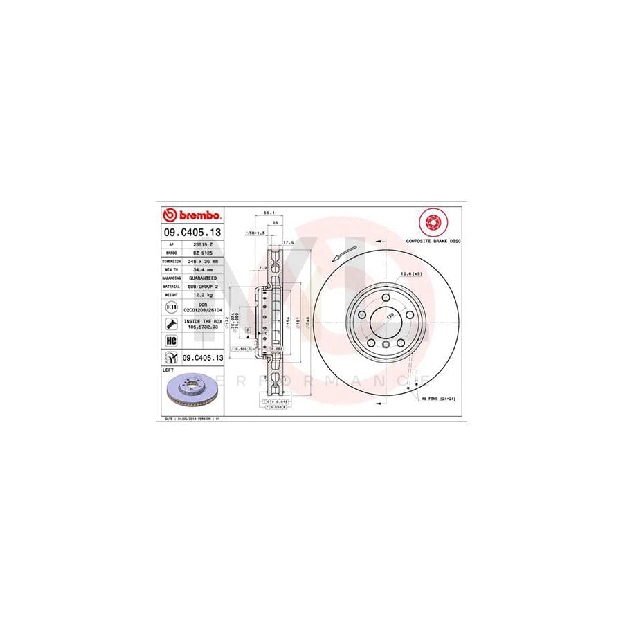 BREMBO TWO-PIECE DISCS LINE 09.C405.13 Brake Disc Internally Vented, Two-piece brake disc, Coated, High-carbon, with bolts/screws | ML Performance Car Parts