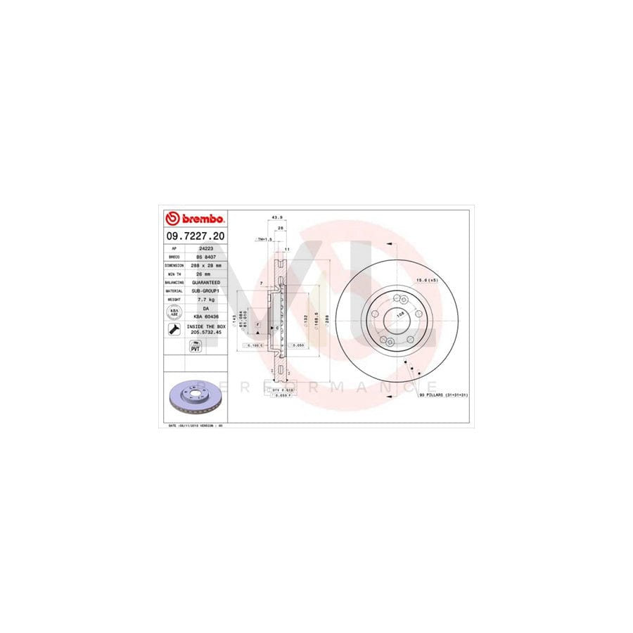 BREMBO 09.7227.20 Brake Disc for RENAULT Espace III (JE) Internally Vented, with bolts/screws | ML Performance Car Parts