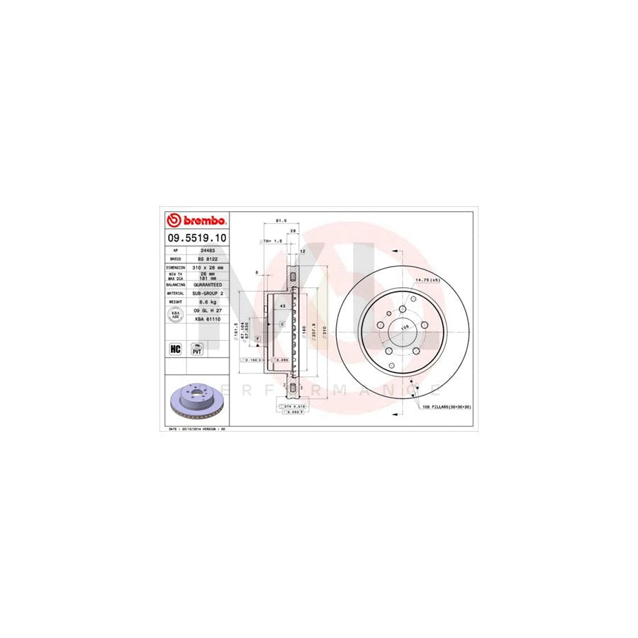 BREMBO 09.5519.10 Brake Disc for FERRARI 456 GT/GTA Internally Vented, High-carbon | ML Performance Car Parts