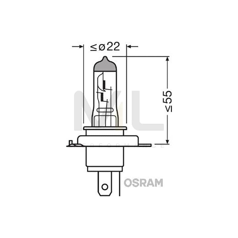 OSRAM - 12V 60/55W H4 P43T Halogen Car Headlamp Bulb 