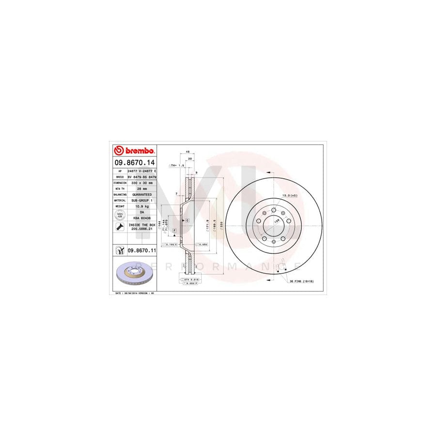 BREMBO COATED DISC LINE 09.8670.11 Brake Disc Internally Vented, Coated, with bolts/screws | ML Performance Car Parts