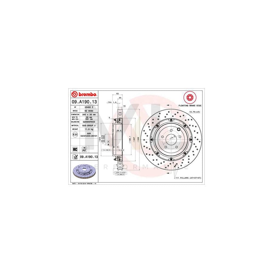 BREMBO TWO-PIECE FLOATING DISCS LINE 09.A190.13 Brake Disc for NISSAN GT-R (R35) Perforated / Vented, Two-piece brake disc, Coated, High-carbon | ML Performance Car Parts