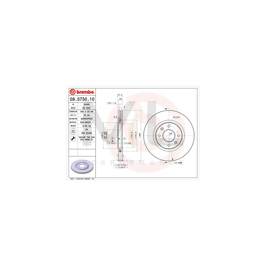 BREMBO 09.5730.10 Brake Disc Internally Vented, with bolts/screws | ML Performance Car Parts