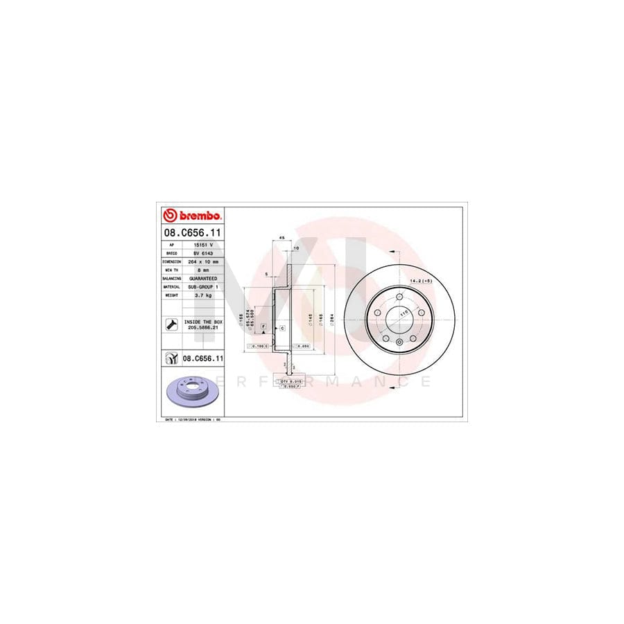 BREMBO 08.C656.11 Brake Disc for OPEL Zafira B (A05) Solid, Coated, with bolts/screws | ML Performance Car Parts