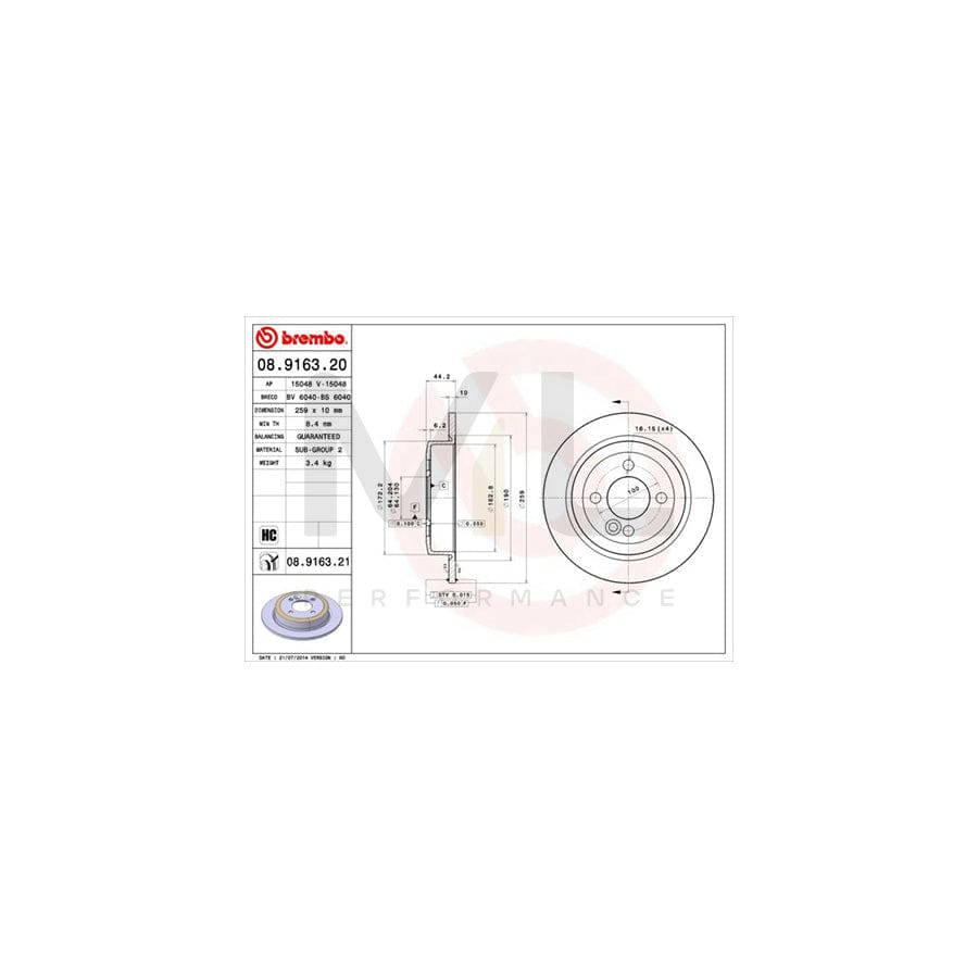 BREMBO 08.9163.20 Brake Disc Solid, High-carbon | ML Performance Car Parts