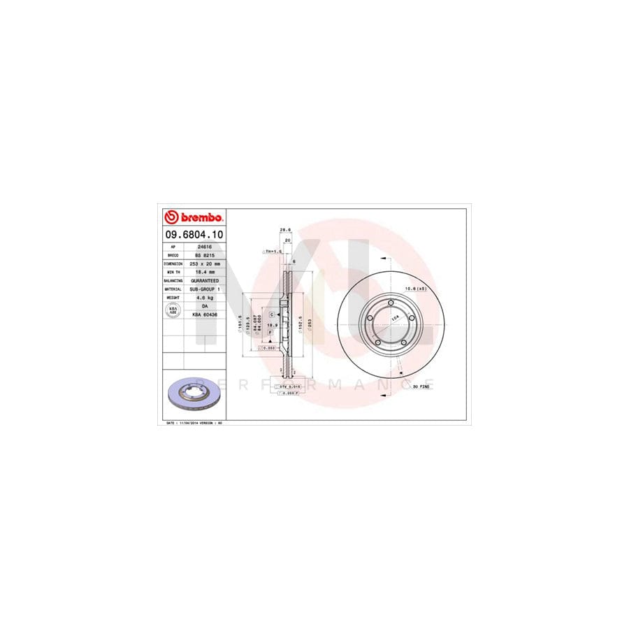 BREMBO 09.6804.10 Brake Disc Internally Vented | ML Performance Car Parts