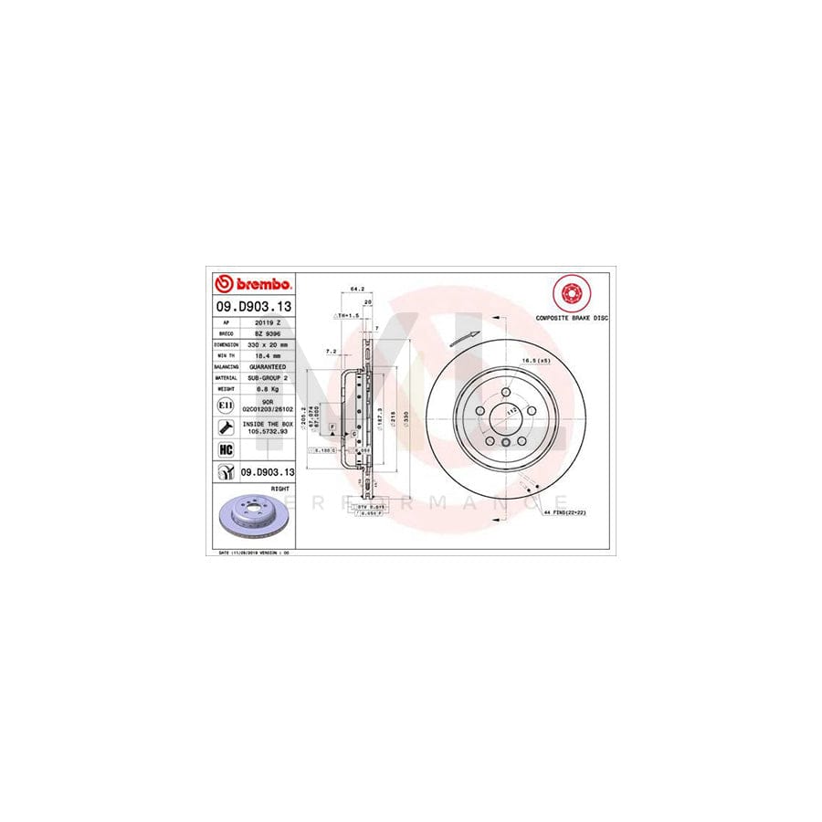 BREMBO 09.D903.13 Brake Disc Internally Vented, Coated, High-carbon, with bolts/screws | ML Performance Car Parts