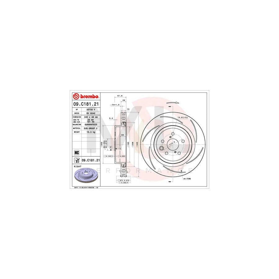 BREMBO 09.C181.21 Brake Disc Internally Vented, Slotted, Coated, High-carbon | ML Performance Car Parts