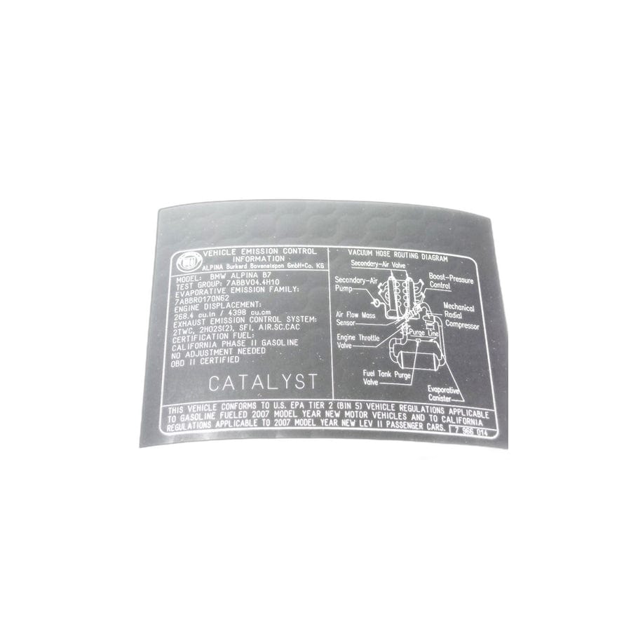 Genuine BMW 71227966014 E65 Label "Exhaust Emission" ALPINA (Inc. & ALPINA B7) | ML Performance UK Car Parts