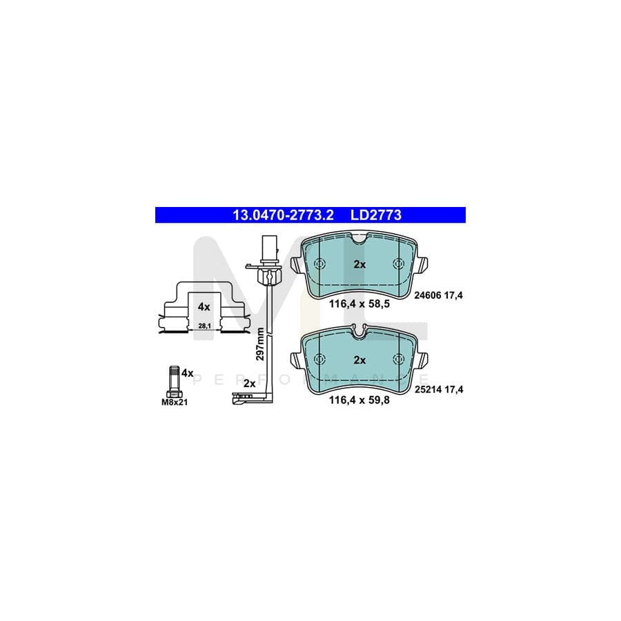 ATE Ceramic 13.0470-2773.2 Brake pad set for AUDI A8 D4 (4H2, 4H8, 4HC, 4HL) incl. wear warning contact, with brake caliper screws, with accessories | ML Performance Car Parts