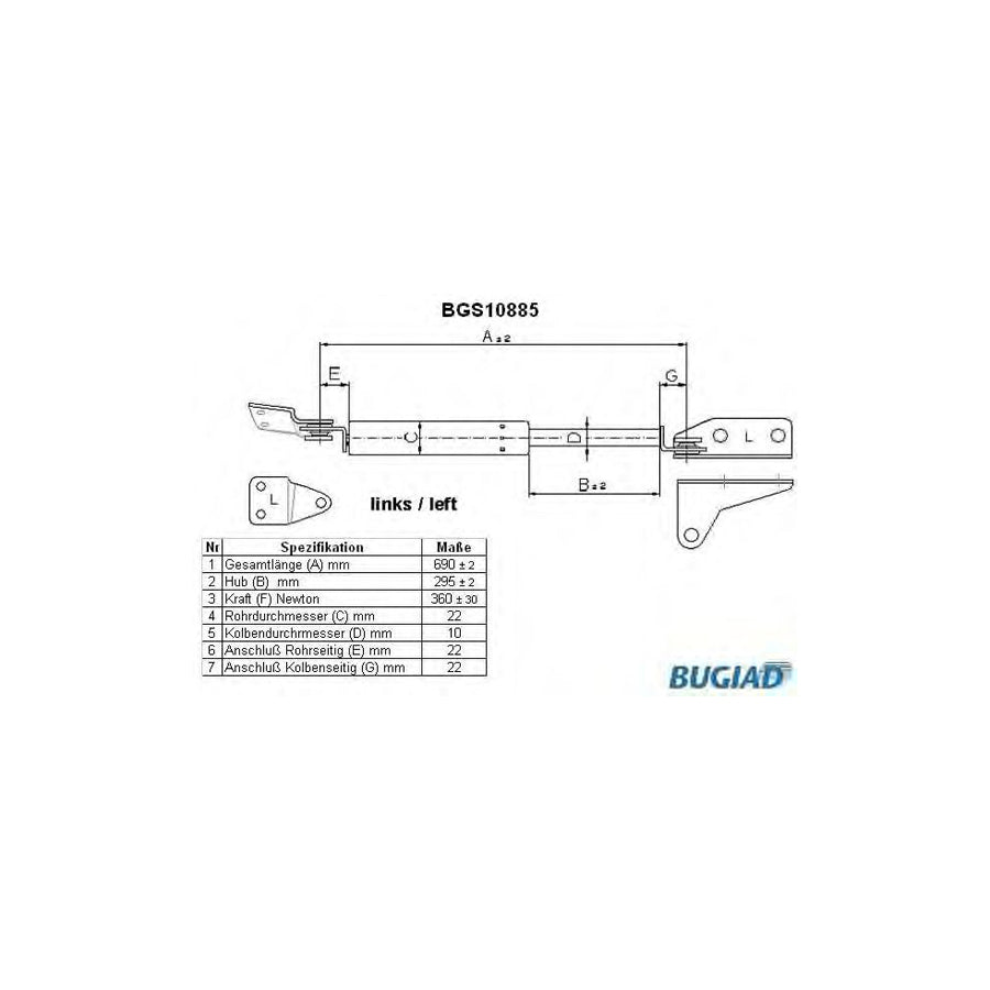 Bugiad BGS10885 Tailgate Strut For Suzuki Wagon R+ I Hatchback (Em)