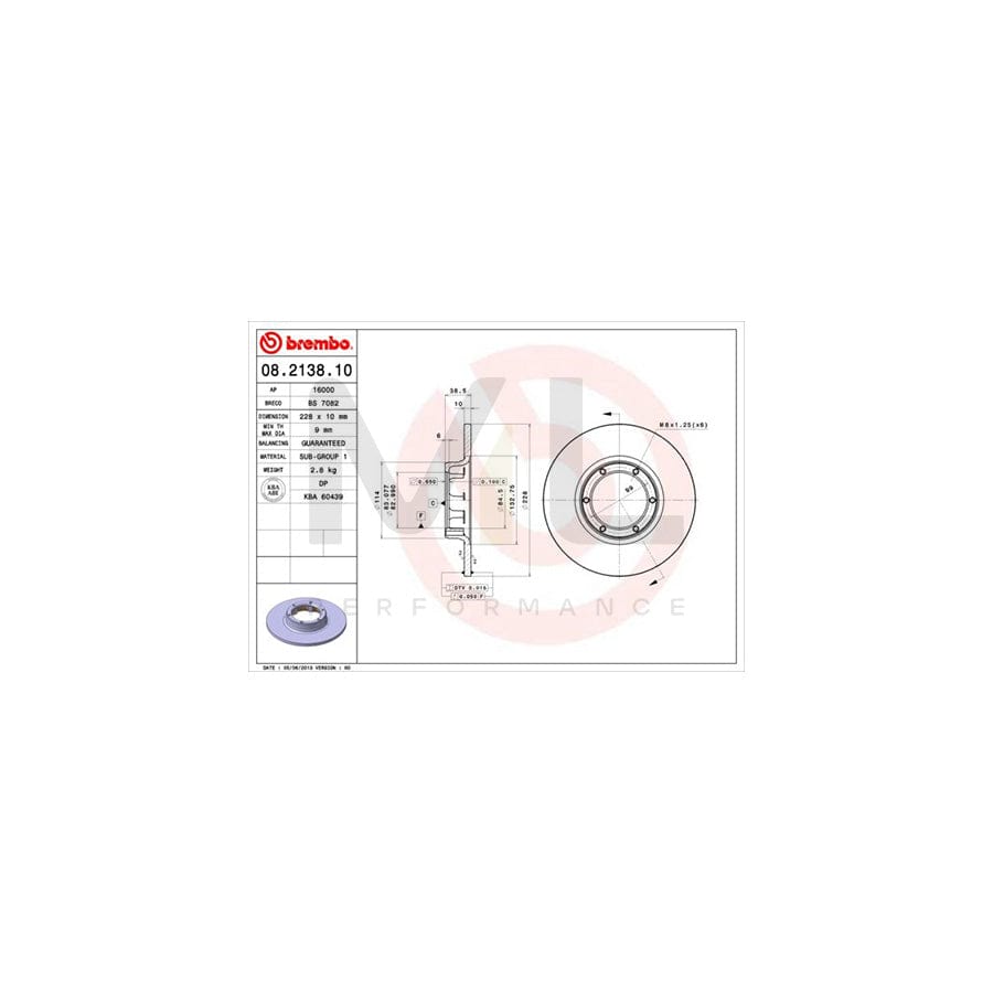 BREMBO 08.2138.10 Brake Disc Solid | ML Performance Car Parts