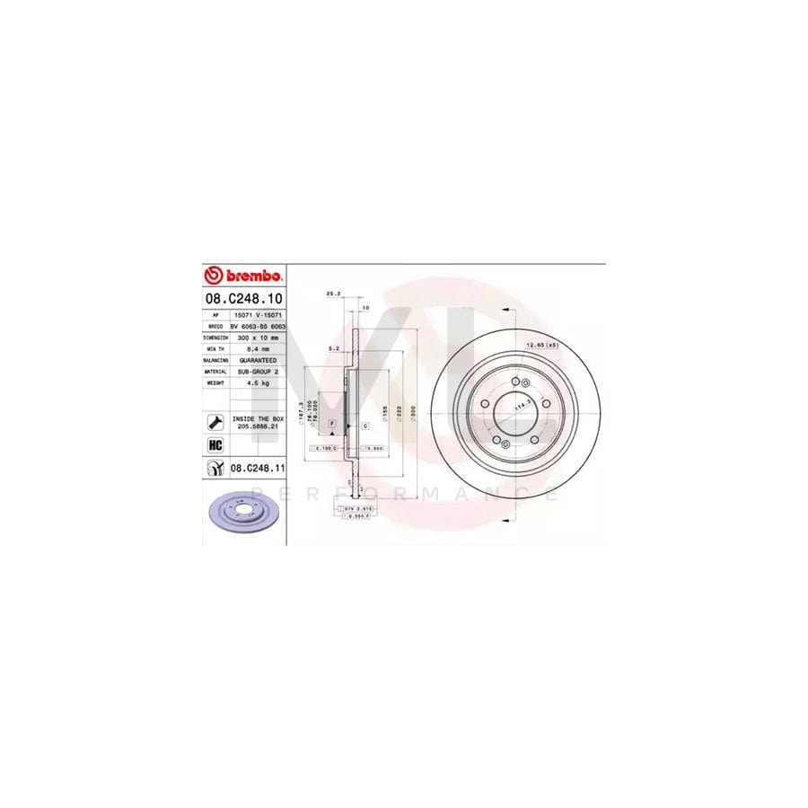 BREMBO COATED DISC LINE 08.C248.11 Brake Disc for HYUNDAI i40 Solid, Coated, High-carbon, with bolts/screws | ML Performance Car Parts