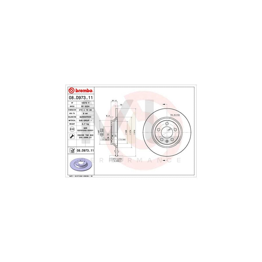 BREMBO 08.D973.11 Brake Disc Solid, Coated, with bolts/screws | ML Performance Car Parts