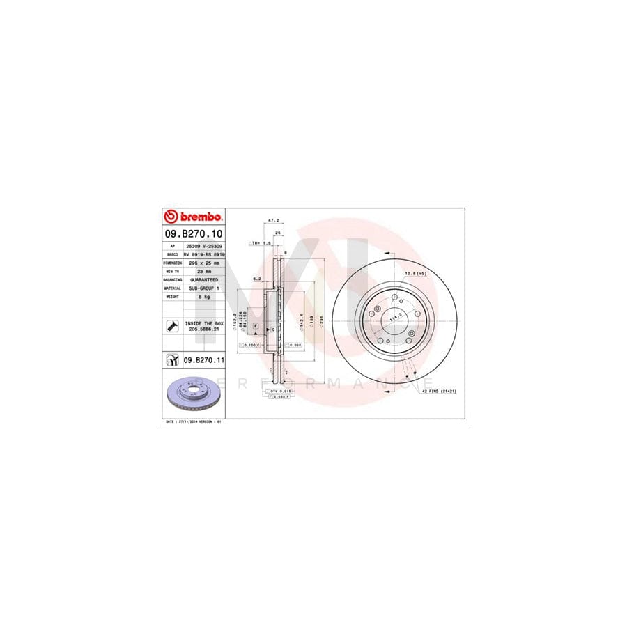 BREMBO 09.B270.11 Brake Disc for HONDA ACCORD Internally Vented, Coated, with bolts/screws | ML Performance Car Parts