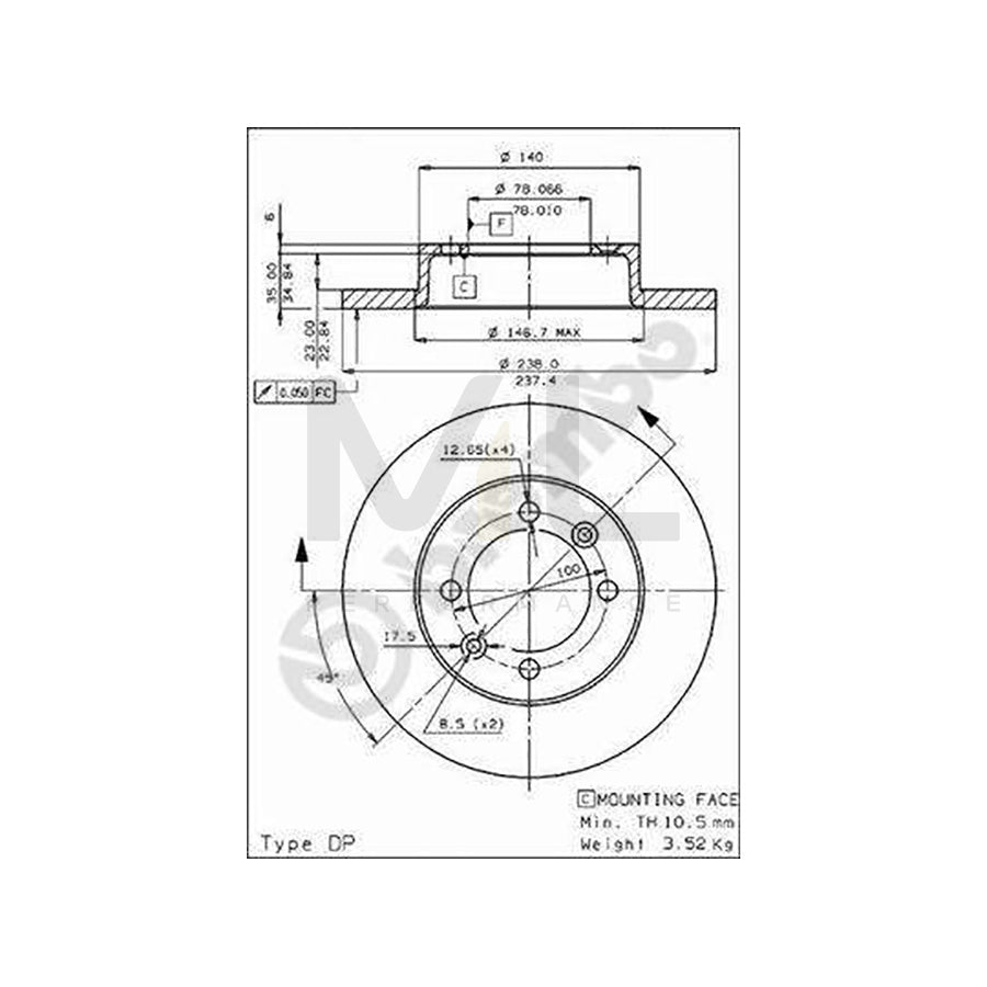 BREMBO 08.4480.10 Brake Disc for RENAULT 9 Saloon (L42_) Solid, with bolts/screws | ML Performance Car Parts