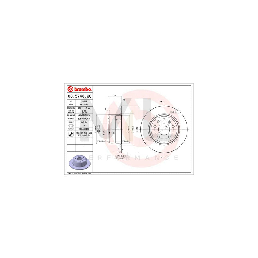 BREMBO 08.5748.20 Brake Disc Solid, with bolts/screws | ML Performance Car Parts