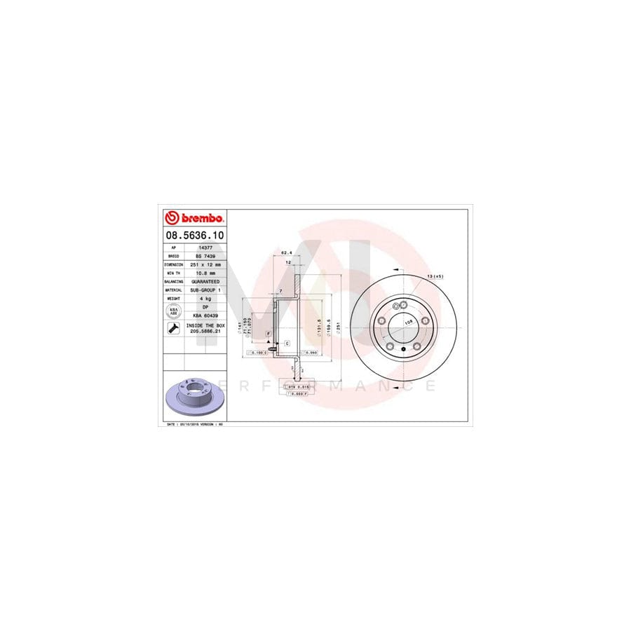 BREMBO 08.5636.10 Brake Disc for CITROEN XM Solid, with bolts/screws | ML Performance Car Parts