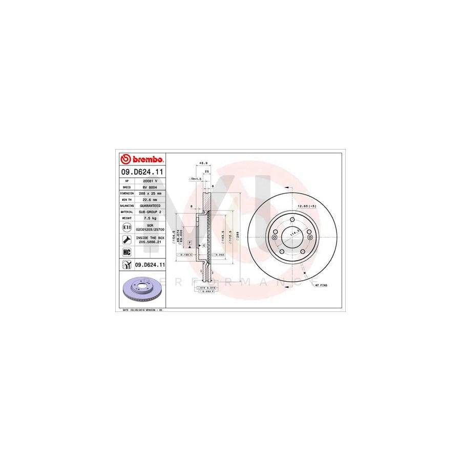 BREMBO 09.D624.11 Brake Disc Internally Vented, Coated, High-carbon, with bolts/screws | ML Performance Car Parts