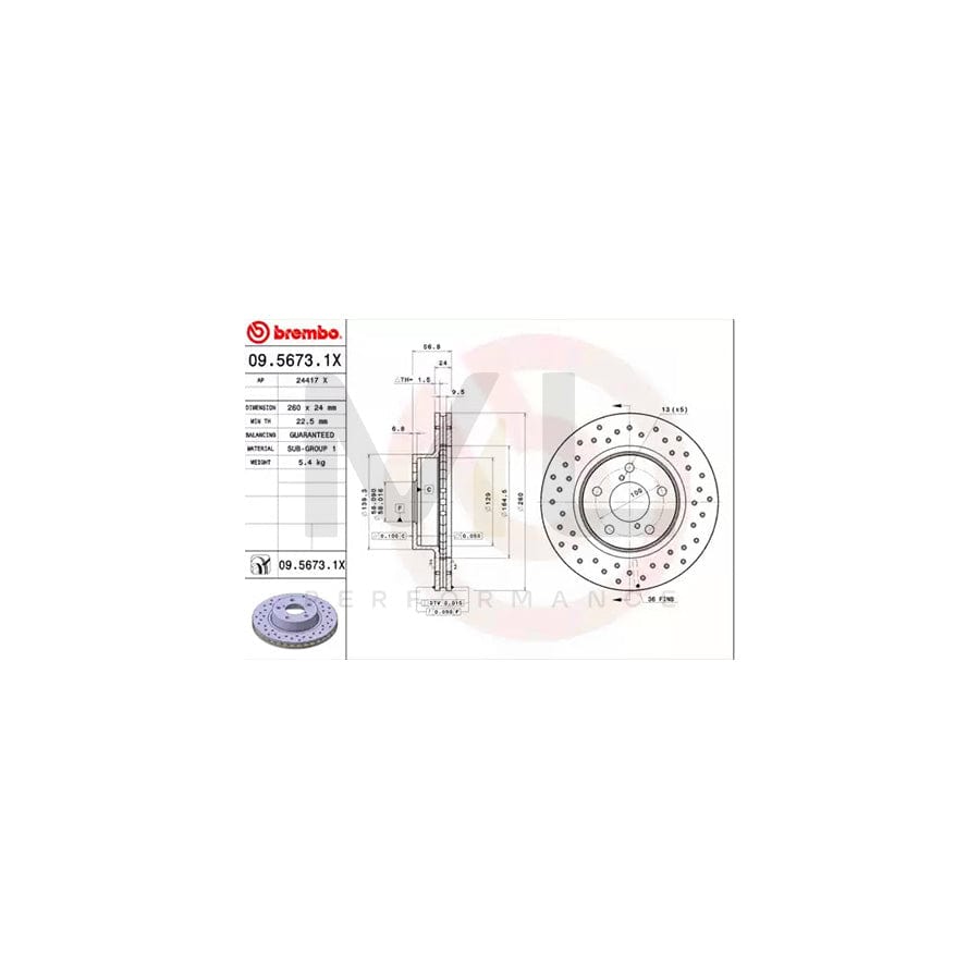 BREMBO XTRA LINE 09.5673.1X Brake Disc Perforated / Vented, Coated | ML Performance Car Parts