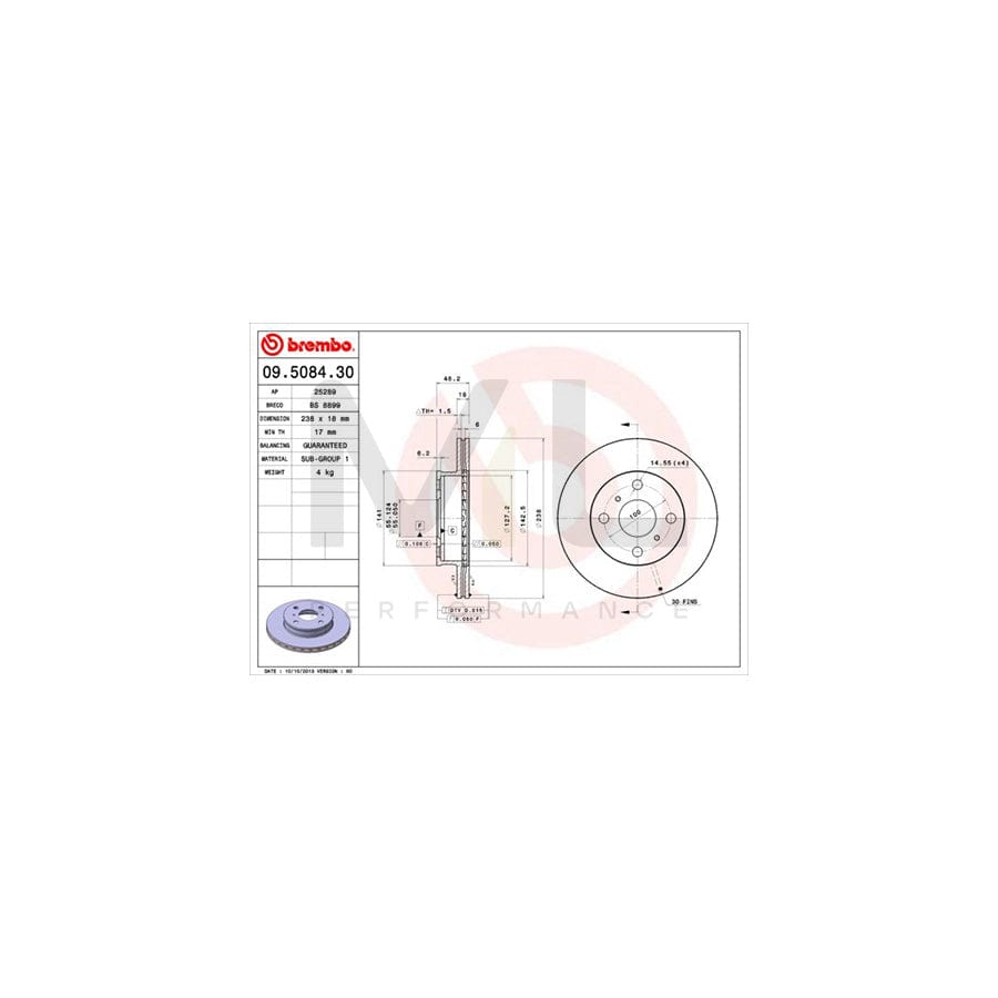 BREMBO 09.5084.30 Brake Disc for TOYOTA COROLLA Internally Vented | ML Performance Car Parts