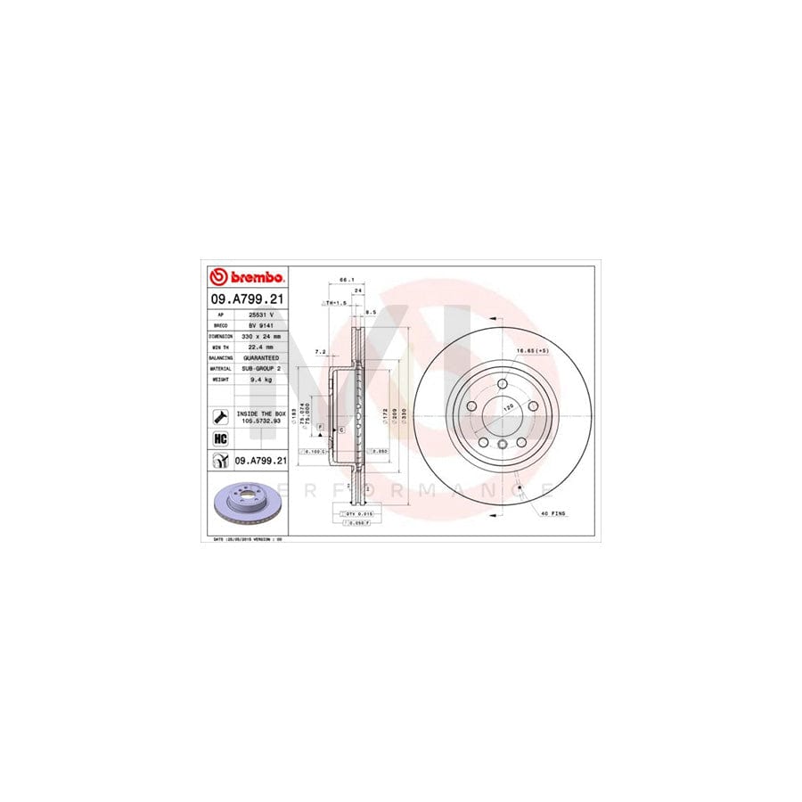 BREMBO 09.A799.21 Brake Disc Internally Vented, Coated, High-carbon, with bolts/screws | ML Performance Car Parts