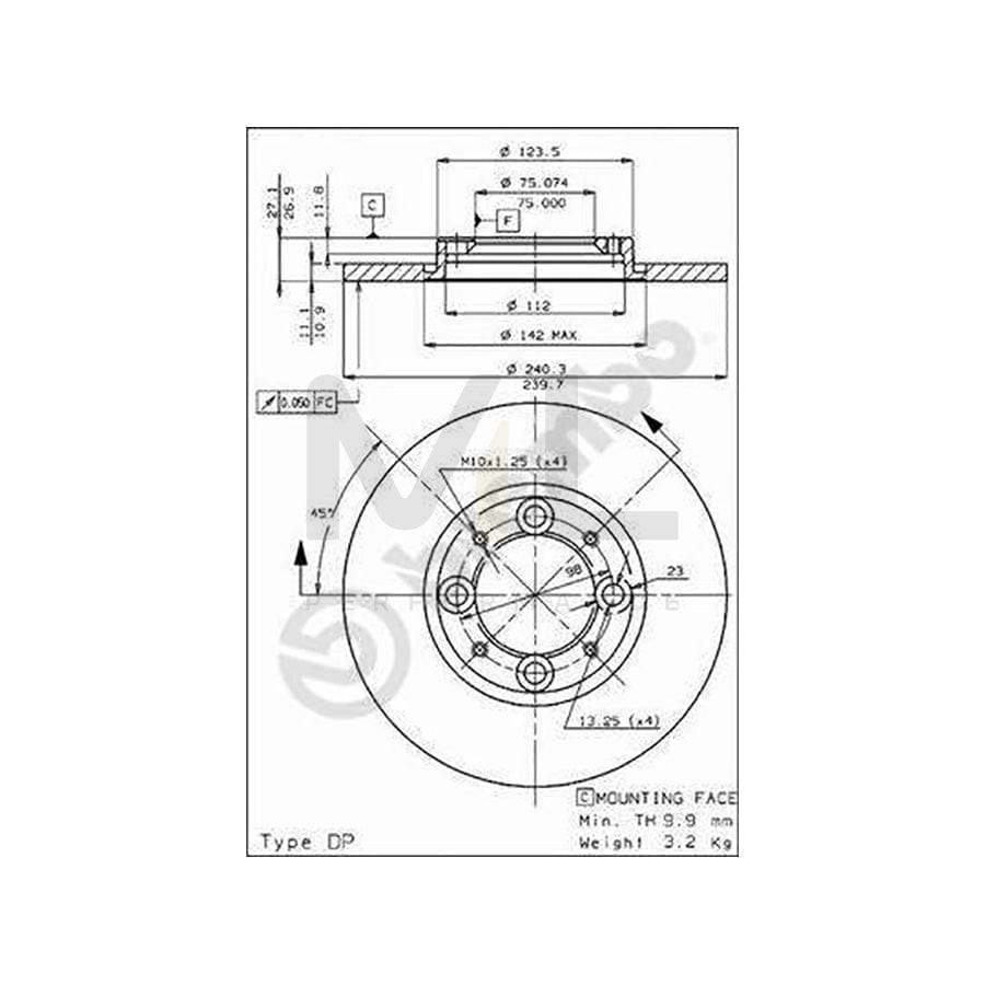 BREMBO 08.3190.10 Brake Disc for TALBOT Murena Coupe Solid | ML Performance Car Parts