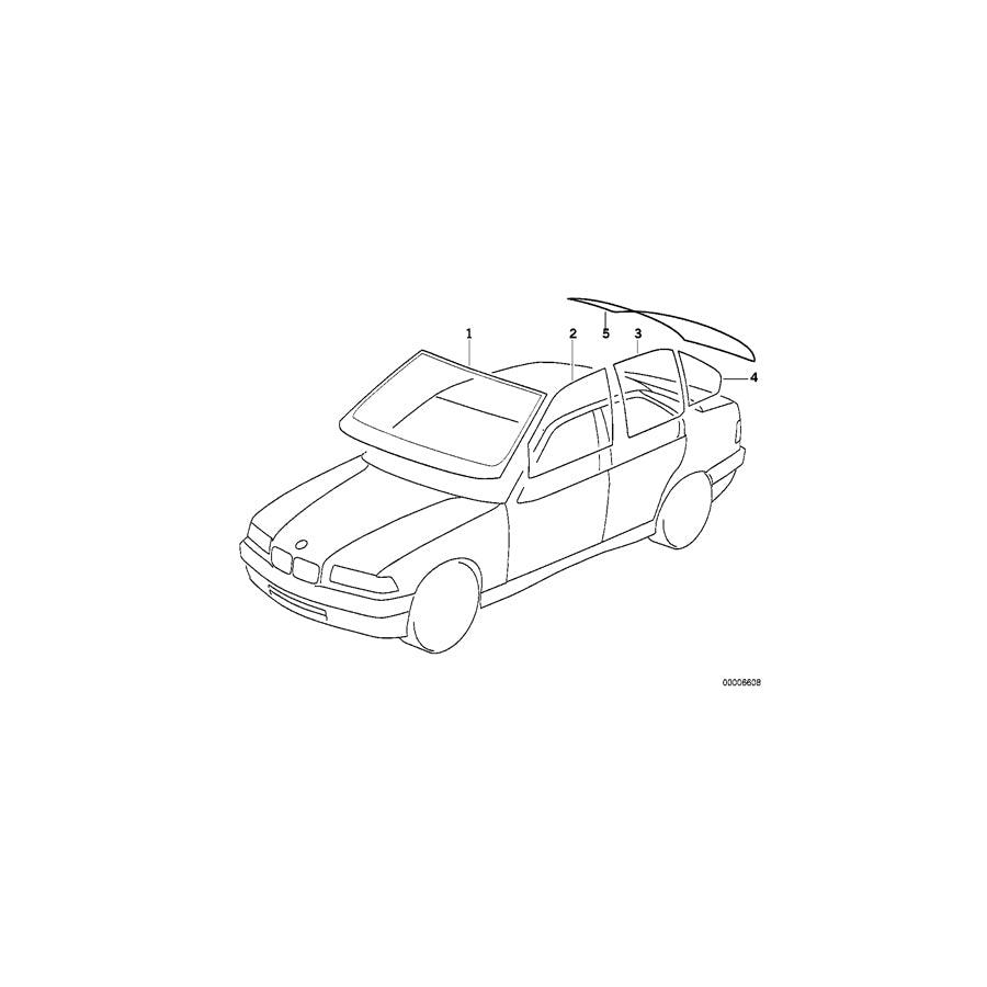 Genuine BMW 51368119077 E36 Side Window, Green, Left (Inc. 320i, 325i & 323i) | ML Performance UK