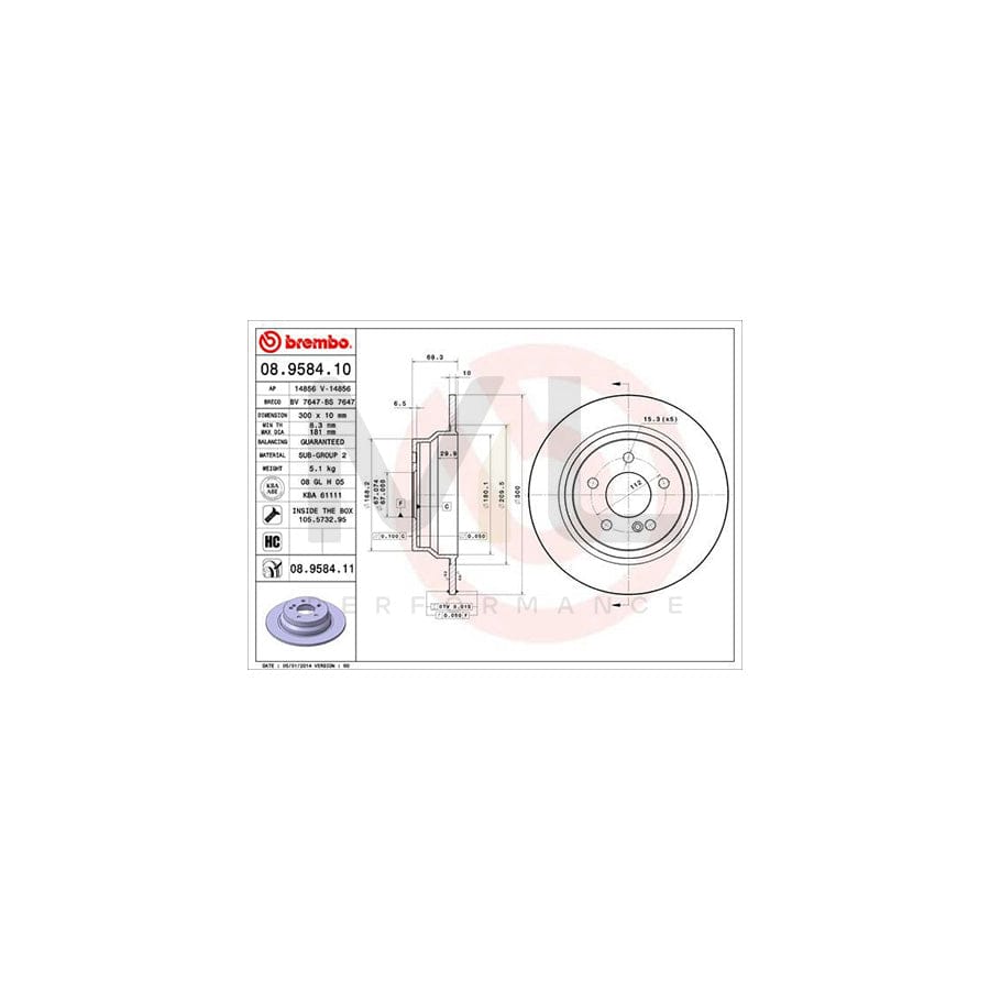 BREMBO 08.9584.10 Brake Disc Solid, High-carbon, with bolts/screws | ML Performance Car Parts