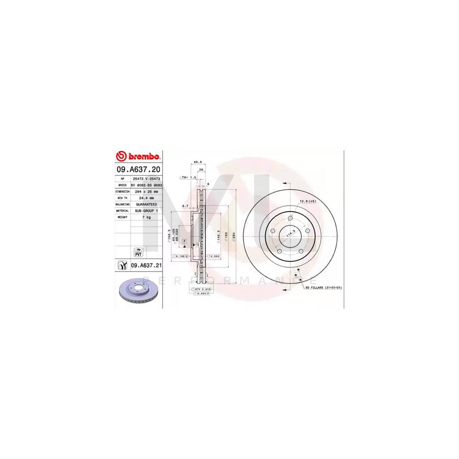 BREMBO 09.A637.20 Brake Disc Internally Vented | ML Performance Car Parts