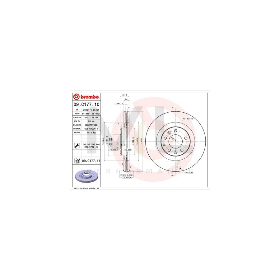 BREMBO COATED DISC LINE 09.C177.11 Brake Disc Internally Vented, Coated, with bolts/screws | ML Performance Car Parts