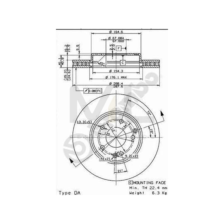 BREMBO 09.8411.10 Brake Disc Internally Vented, High-carbon, with bolts/screws | ML Performance Car Parts