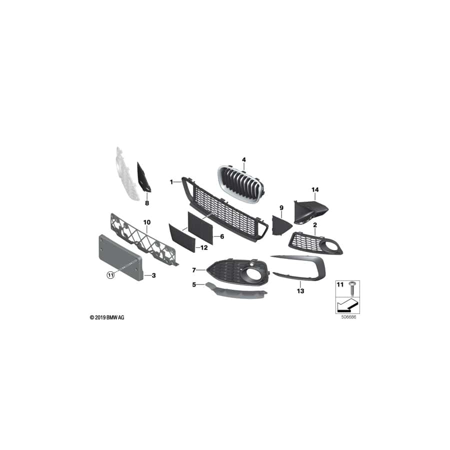 Genuine BMW 51138080313 F23 F22 Grille, Front, Left CERIUM GREY (Inc. M240iX, M235iX & M240i) | ML Performance UK Car Parts